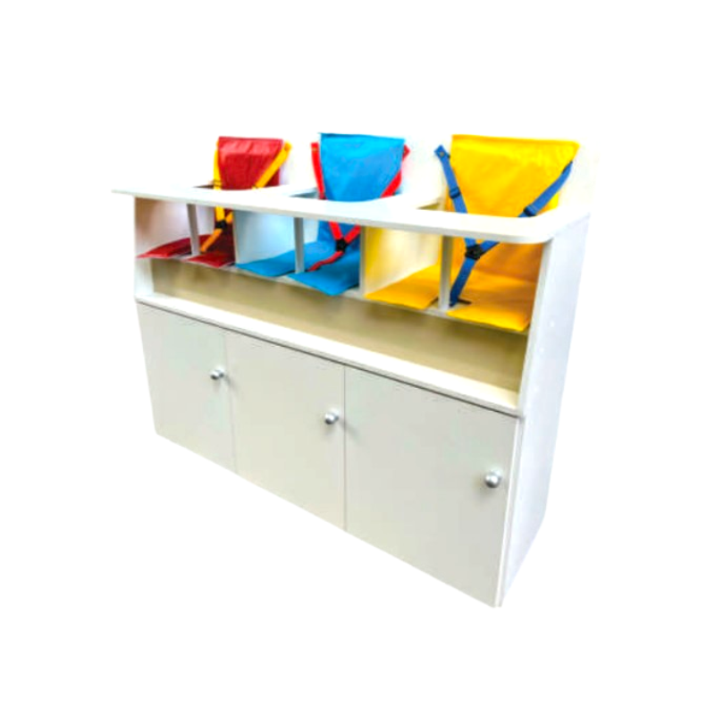Mesa de Alimentação Baby 3 lugares com gabinete Mesa de Alimentação Baby 3 lugares com gabinete